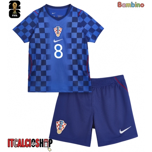 Croazia Mateo Kovacic #8 Seconda Maglia Bambino Mondiali 2026 Manica Corta (+ Pantaloni corti)